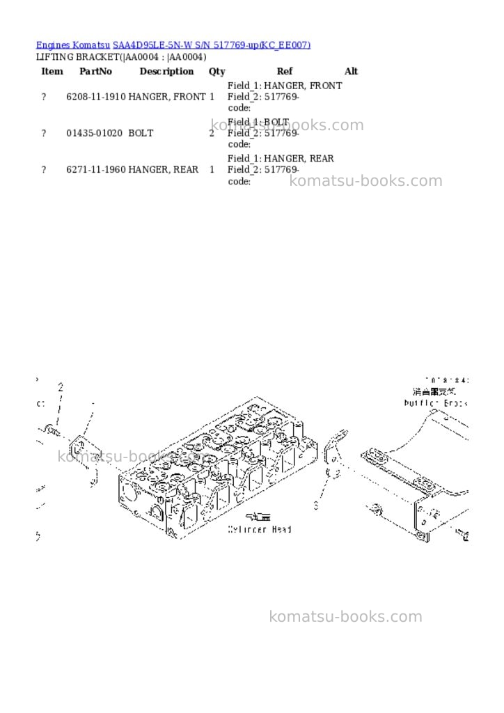 Komatsu SAA4D95LE-5N-W S/N 517769-up Parts catalog cover