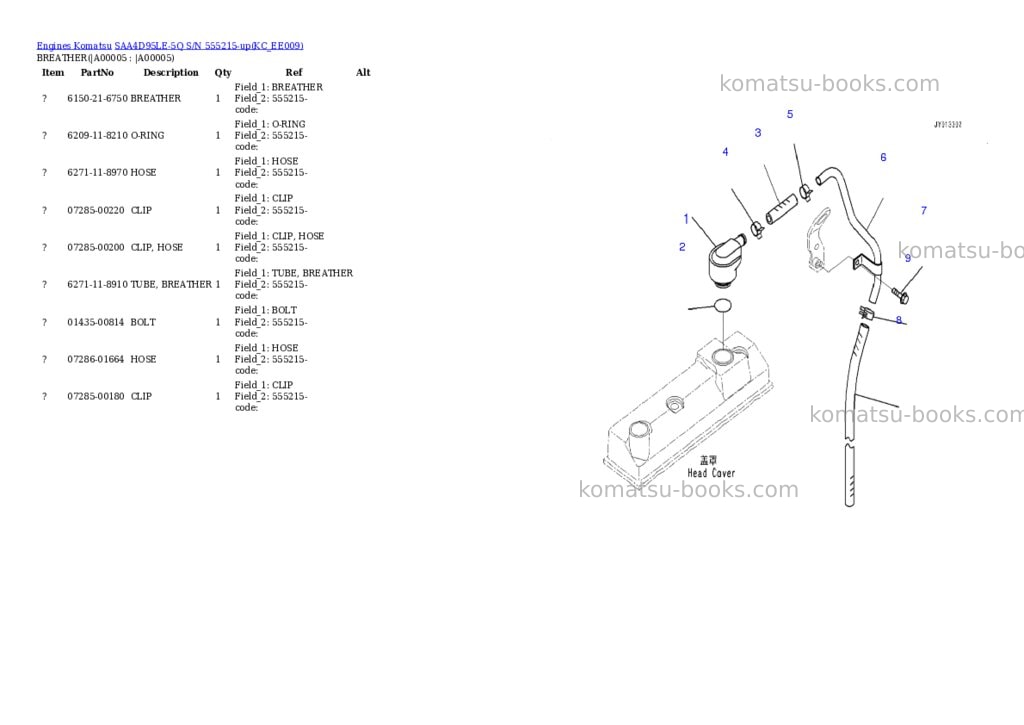 Komatsu SAA4D95LE-5Q S/N 555215-up Parts catalog cover Page 2