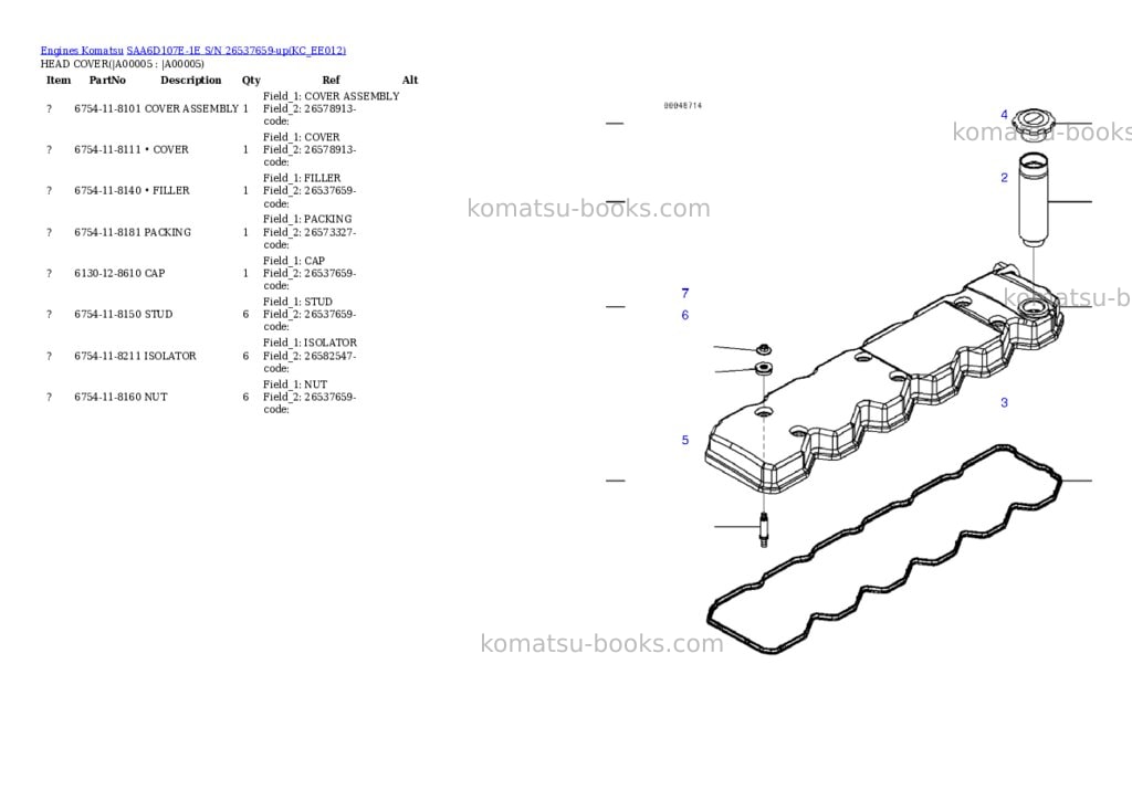 Komatsu saa6d107e-1e s/n 26537659-up Parts catalog cover Page 2