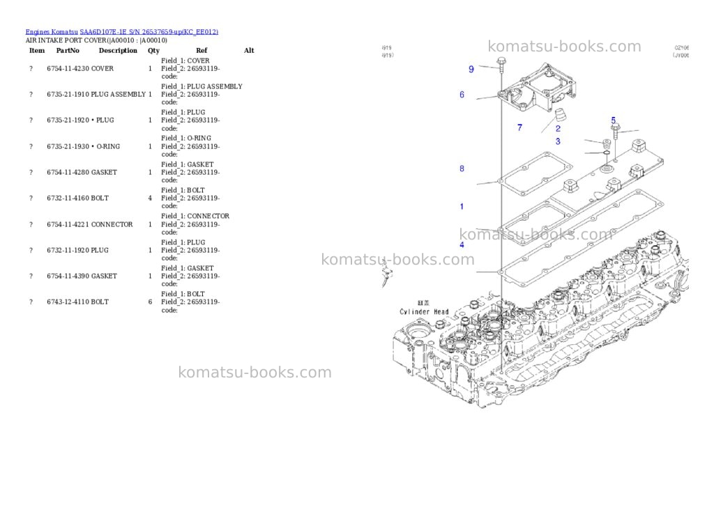 Komatsu saa6d107e-1e s/n 26537659-up Parts catalog cover Page 7