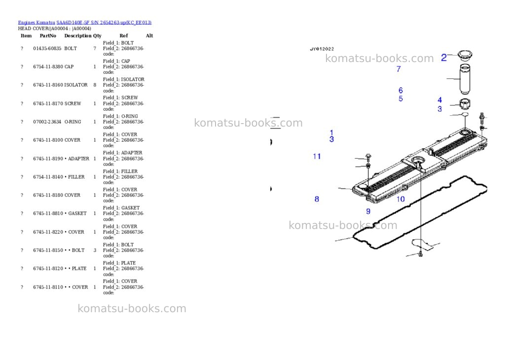 Komatsu saa6d140e-5f s/n 2654263-up Parts catalog cover Komatsu saa6d140e-5f s/n 2654263-up Parts catalog cover