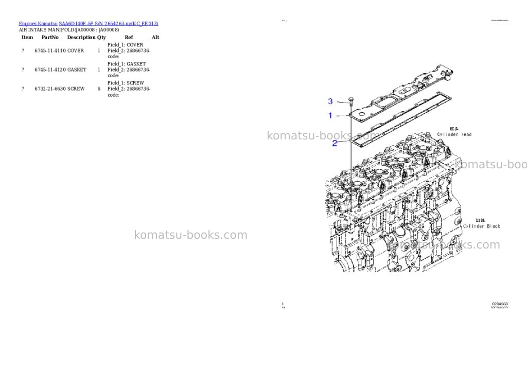 Komatsu saa6d140e-5f s/n 2654263-up Parts catalog cover Page 5 Komatsu saa6d140e-5f s/n 2654263-up Parts catalog cover Page 5