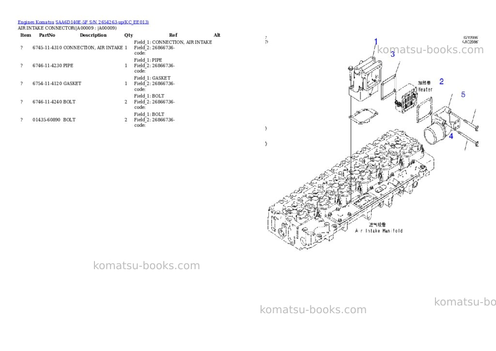 Komatsu saa6d140e-5f s/n 2654263-up Parts catalog cover Page 6 Komatsu saa6d140e-5f s/n 2654263-up Parts catalog cover Page 6