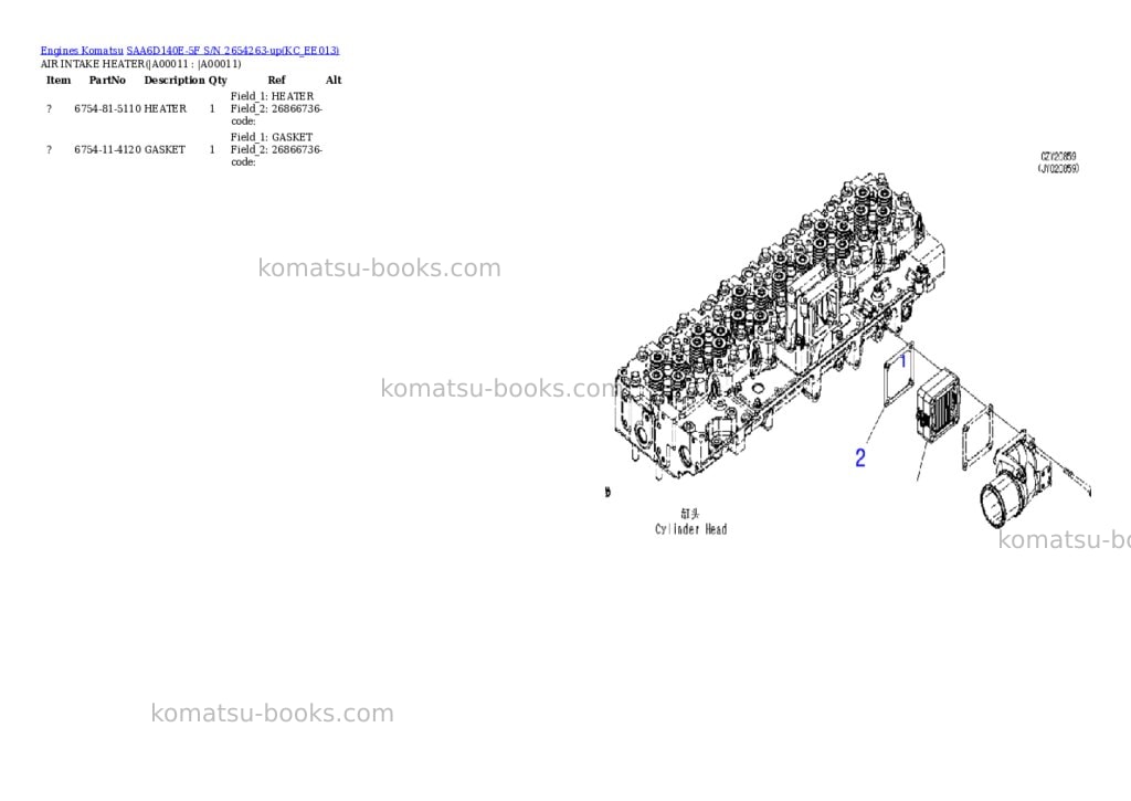 Komatsu saa6d140e-5f s/n 2654263-up Parts catalog cover Page 8 Komatsu saa6d140e-5f s/n 2654263-up Parts catalog cover Page 8