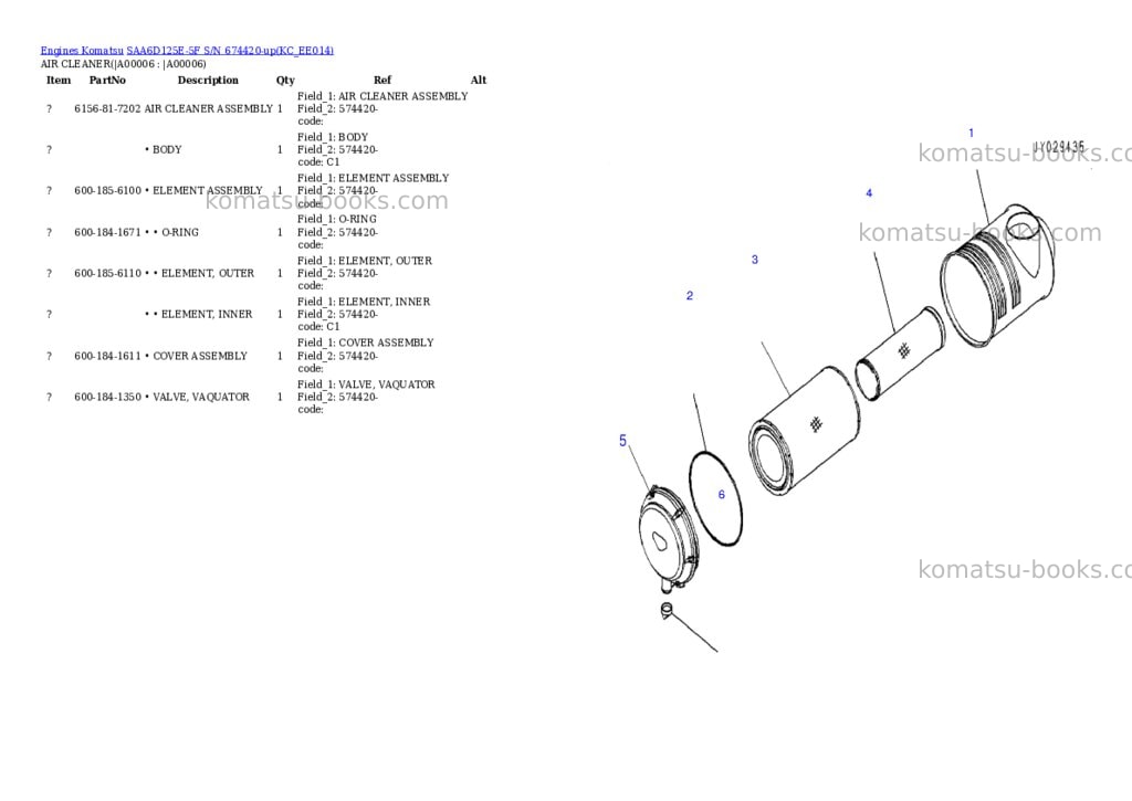 Komatsu SAA6D125E-5F S/N 674420-up Parts catalog cover Page 3 Komatsu SAA6D125E-5F S/N 674420-up Parts catalog cover Page 3