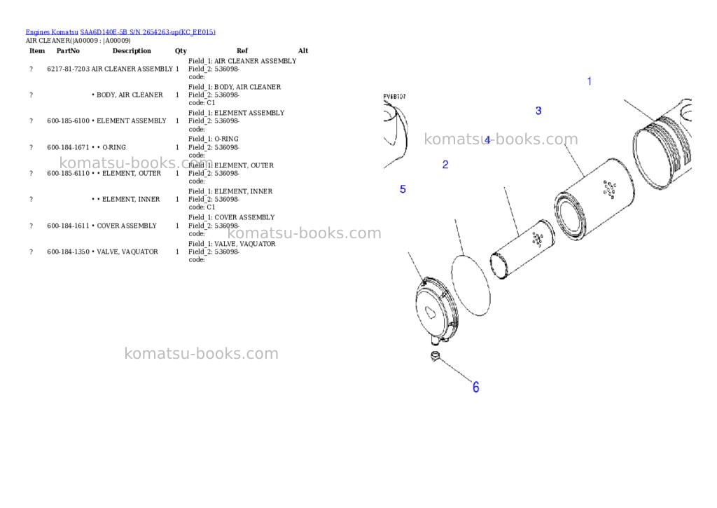 Komatsu saa6d140e-5b s/n 2654263-up Parts catalog cover Page 6 Komatsu saa6d140e-5b s/n 2654263-up Parts catalog cover Page 6