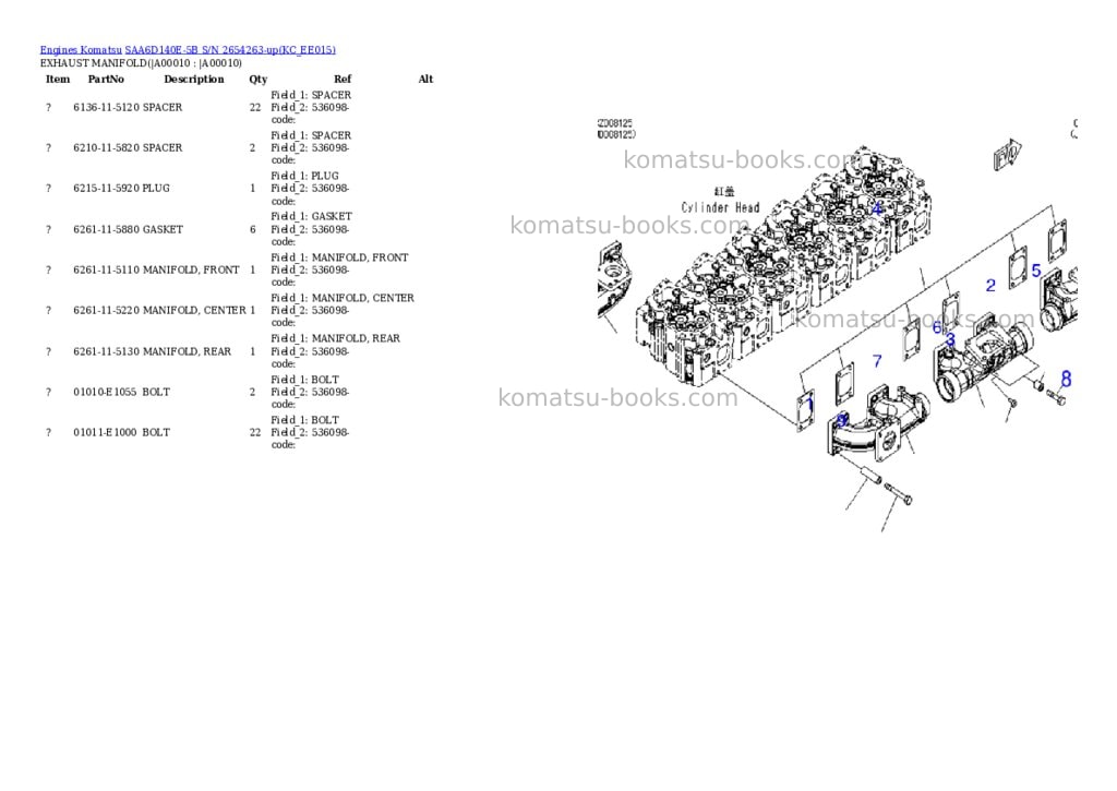 Komatsu saa6d140e-5b s/n 2654263-up Parts catalog cover Page 7 Komatsu saa6d140e-5b s/n 2654263-up Parts catalog cover Page 7