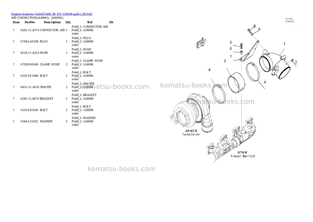 Komatsu saa6d140e-5b s/n 536098-up Parts catalog cover Page 2 Komatsu saa6d140e-5b s/n 536098-up Parts catalog cover Page 2