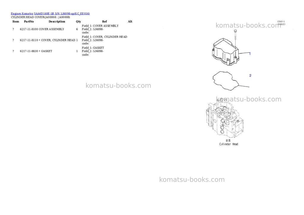 Komatsu saa6d140e-5b s/n 536098-up Parts catalog cover Page 5 Komatsu saa6d140e-5b s/n 536098-up Parts catalog cover Page 5