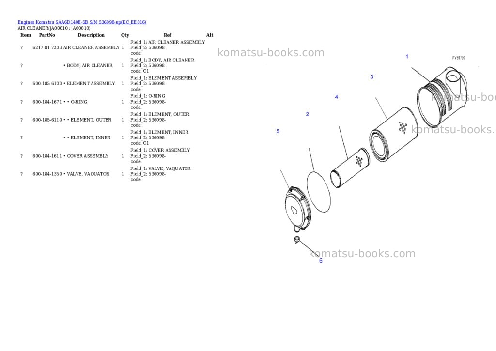 Komatsu saa6d140e-5b s/n 536098-up Parts catalog cover Page 7 Komatsu saa6d140e-5b s/n 536098-up Parts catalog cover Page 7