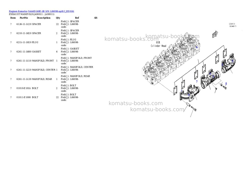 Komatsu saa6d140e-5b s/n 536098-up Parts catalog cover Page 8 Komatsu saa6d140e-5b s/n 536098-up Parts catalog cover Page 8