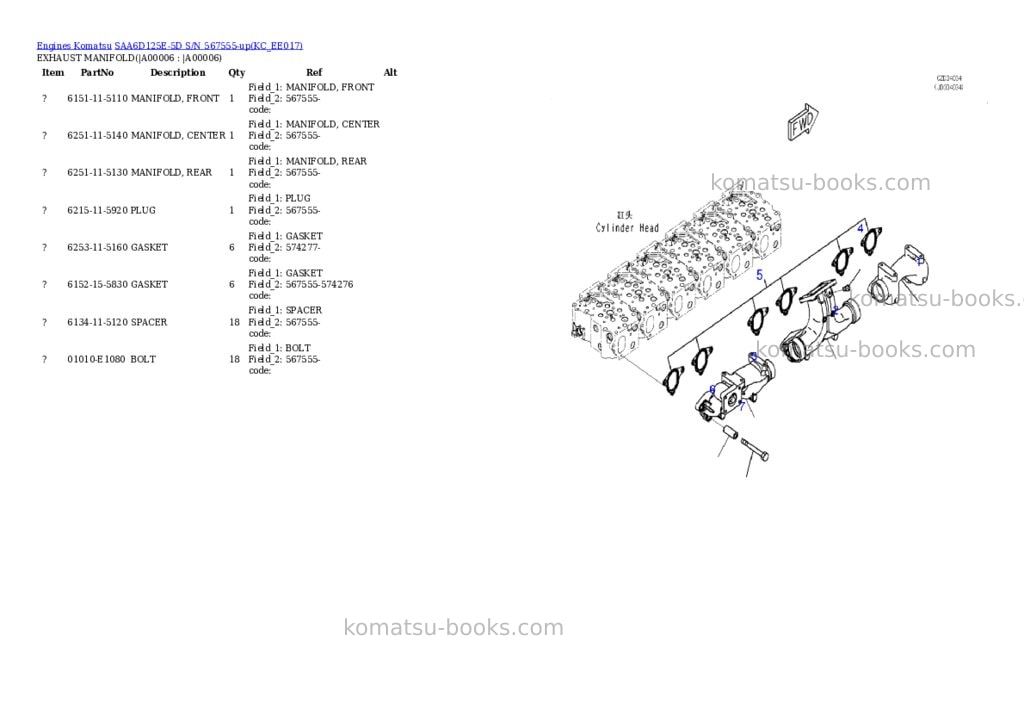 Komatsu saa6d125e-5d s/n 567555-up Parts catalog cover Page 3 Komatsu saa6d125e-5d s/n 567555-up Parts catalog cover Page 3