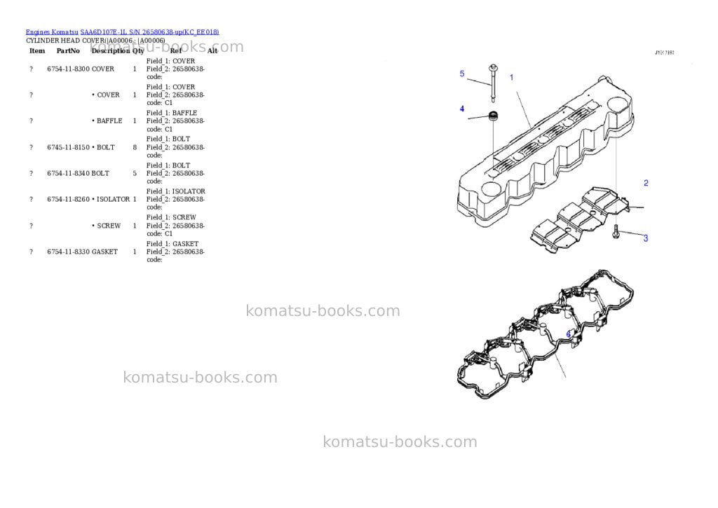Komatsu SAA6D107E-1L S/N 26580638-up Parts catalog cover Page 3
