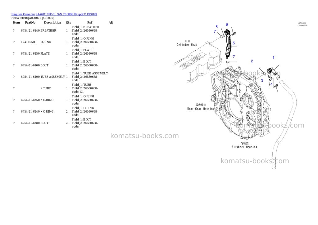 Komatsu SAA6D107E-1L S/N 26580638-up Parts catalog cover Page 4