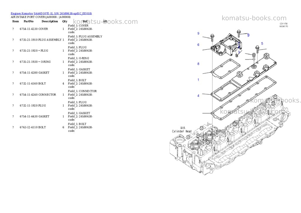 Komatsu SAA6D107E-1L S/N 26580638-up Parts catalog cover Page 5