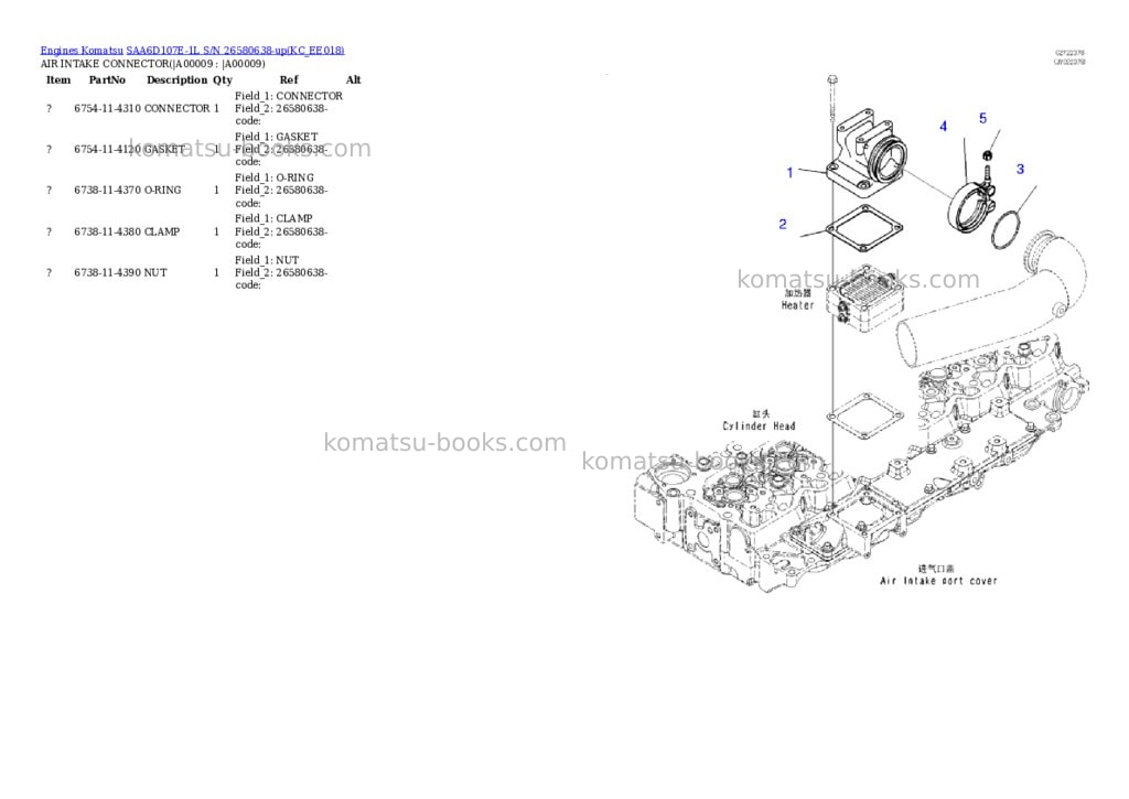 Komatsu SAA6D107E-1L S/N 26580638-up Parts catalog cover Page 6