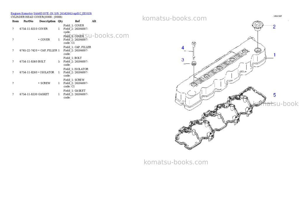 Komatsu SAA6D107E-1N S/N 26542663-up Parts catalog cover Page 5