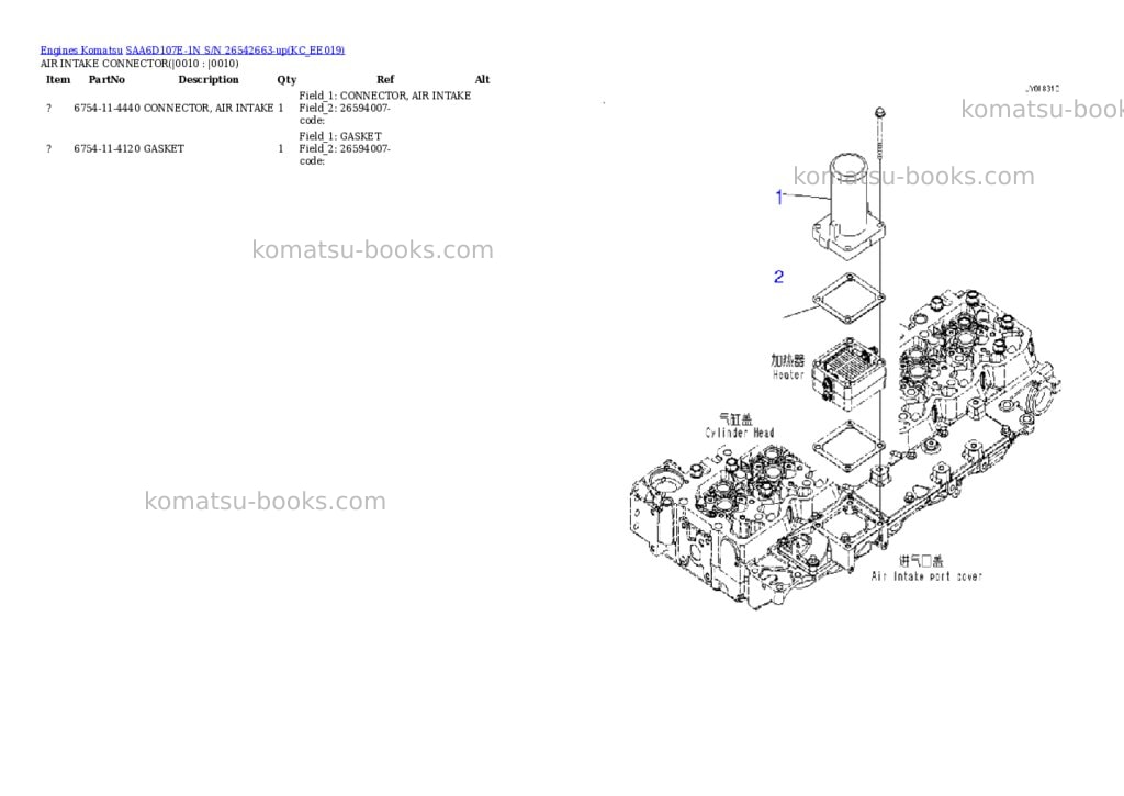 Komatsu SAA6D107E-1N S/N 26542663-up Parts catalog cover Page 7