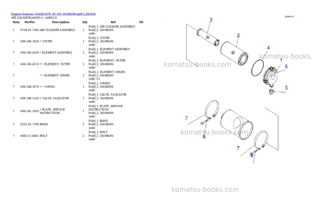 Komatsu SAA6D107E-1N S/N 26598590-up Parts catalog cover Page 10 Komatsu SAA6D107E-1N S/N 26598590-up Parts catalog cover Page 10