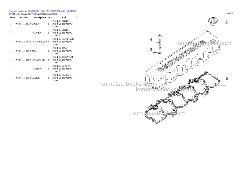 Komatsu SAA6D107E-1N S/N 26598590-up Parts catalog cover Page 5 Komatsu SAA6D107E-1N S/N 26598590-up Parts catalog cover Page 5