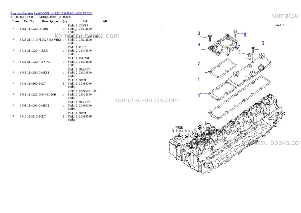 Komatsu SAA6D107E-1N S/N 26598590-up Parts catalog cover Page 6 Komatsu SAA6D107E-1N S/N 26598590-up Parts catalog cover Page 6