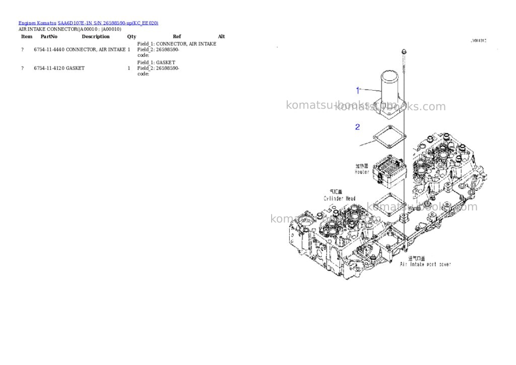 Komatsu SAA6D107E-1N S/N 26598590-up Parts catalog cover Page 7 Komatsu SAA6D107E-1N S/N 26598590-up Parts catalog cover Page 7