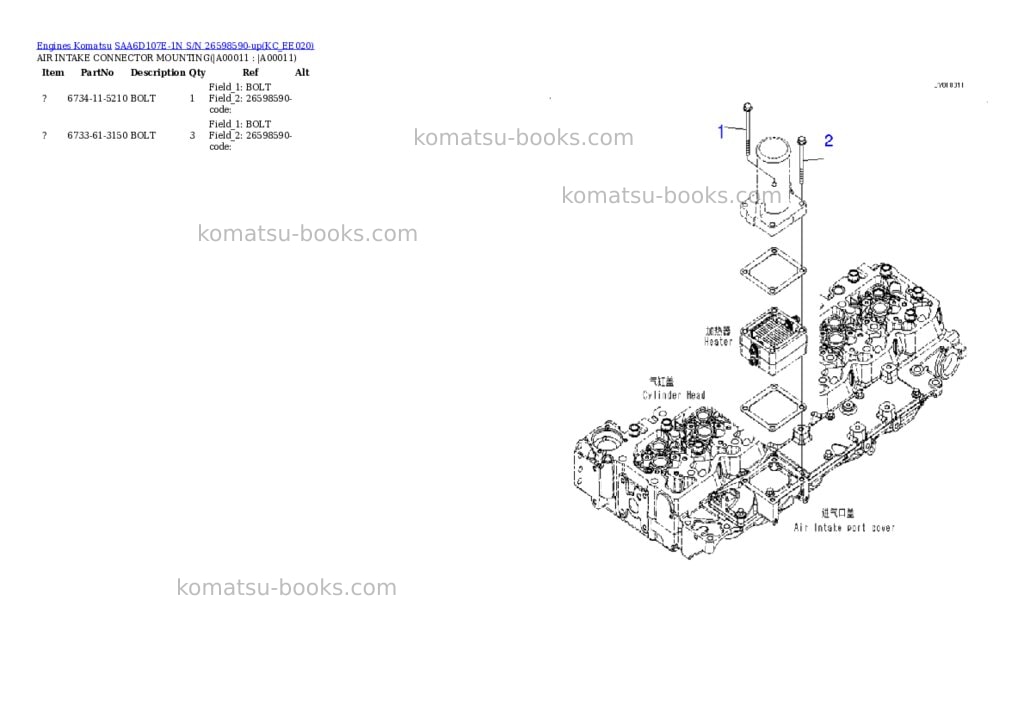 Komatsu SAA6D107E-1N S/N 26598590-up Parts catalog cover Page 8 Komatsu SAA6D107E-1N S/N 26598590-up Parts catalog cover Page 8