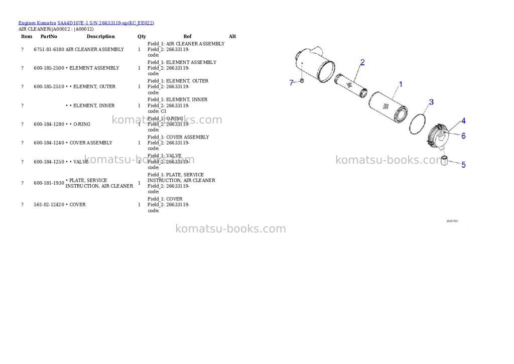 Komatsu saa4d107e-1 s/n 26513014-up for d39ex-22/d39px-22 Parts catalog cover Page 9 Komatsu saa4d107e-1 s/n 26513014-up for d39ex-22/d39px-22 Parts catalog cover Page 9