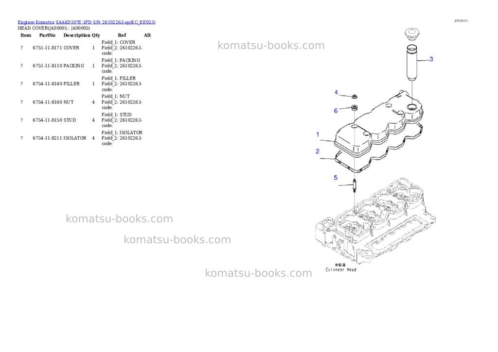 Komatsu SAA4D107E-1FD S/N 26102263-up Parts catalog cover Page 2 Komatsu SAA4D107E-1FD S/N 26102263-up Parts catalog cover Page 2