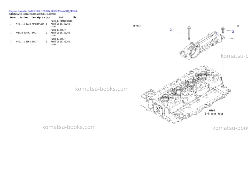 Komatsu SAA4D107E-1FD S/N 26102263-up Parts catalog cover Page 5 Komatsu SAA4D107E-1FD S/N 26102263-up Parts catalog cover Page 5