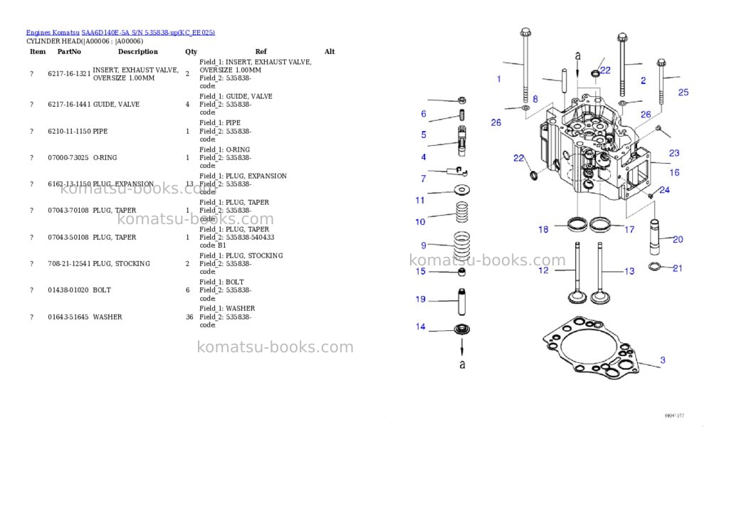 Komatsu saa6d140e-5a s/n 535838-up Parts catalog cover Page 3 Komatsu saa6d140e-5a s/n 535838-up Parts catalog cover Page 3