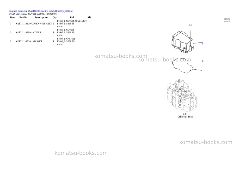 Komatsu saa6d140e-5a s/n 535838-up Parts catalog cover Page 4 Komatsu saa6d140e-5a s/n 535838-up Parts catalog cover Page 4