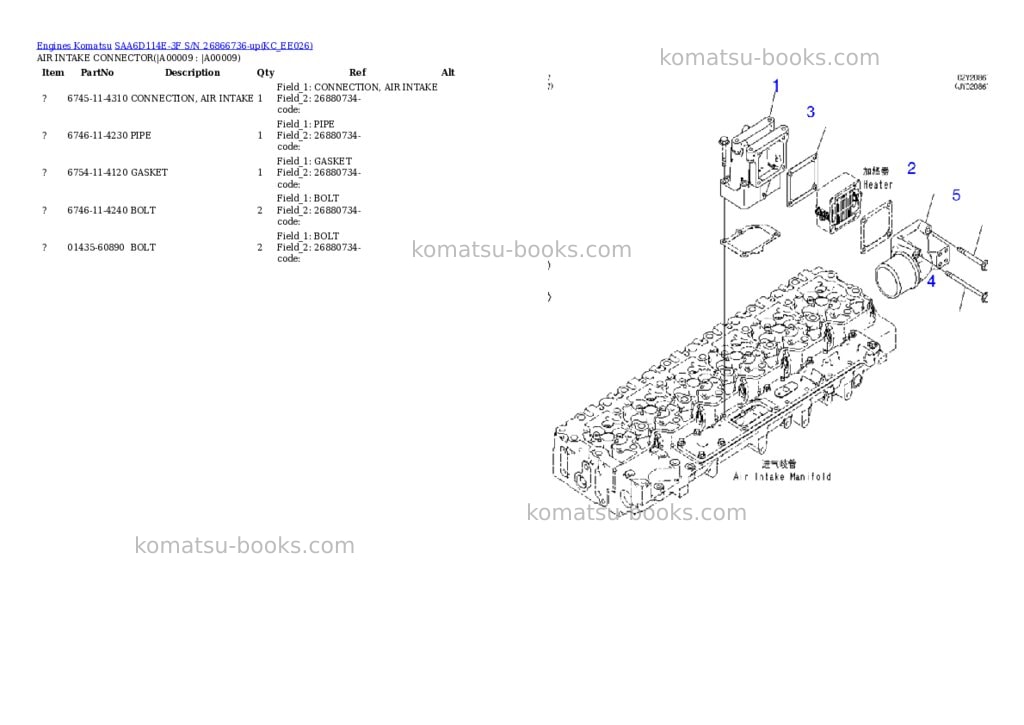 Komatsu saa6d114e-3f s/n 26866736-up Parts catalog cover Page 7 Komatsu saa6d114e-3f s/n 26866736-up Parts catalog cover Page 7