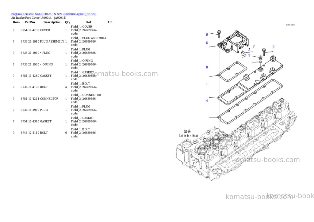 Komatsu SAA6D107E-1N S/N 26689866-up Parts catalog cover Page 11