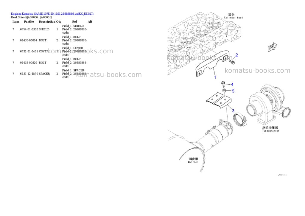 Komatsu SAA6D107E-1N S/N 26689866-up Parts catalog cover Page 3