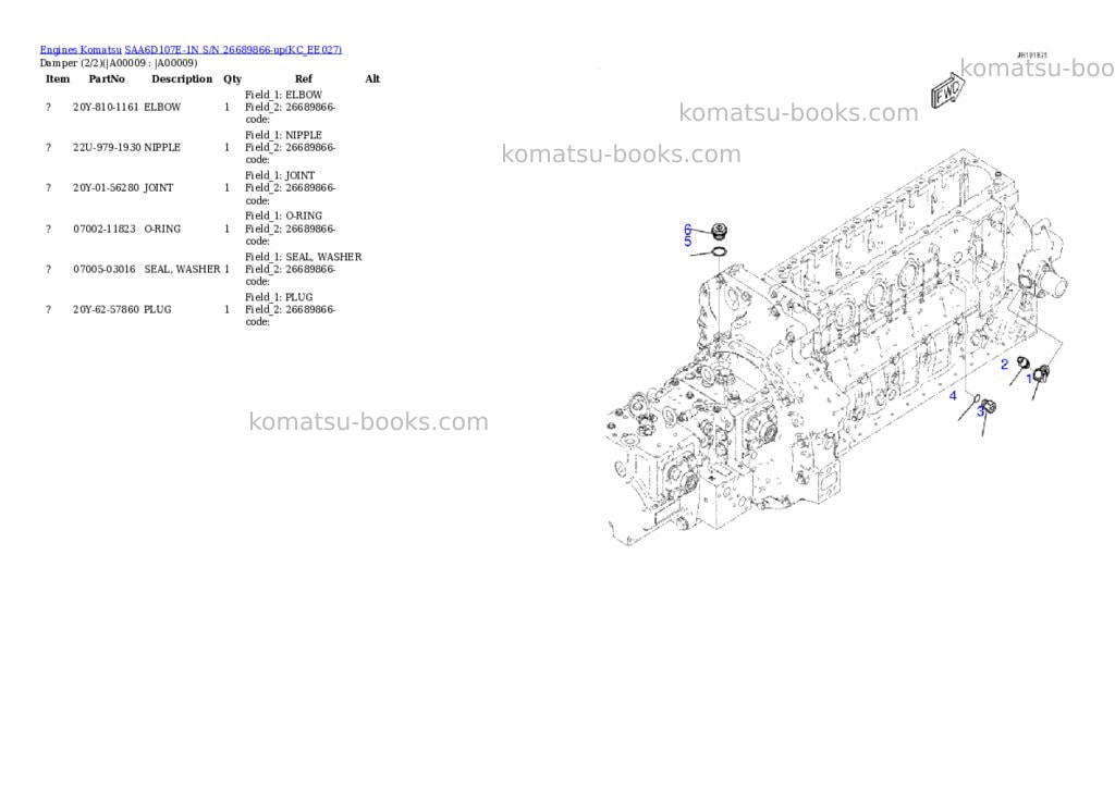Komatsu SAA6D107E-1N S/N 26689866-up Parts catalog cover Page 6