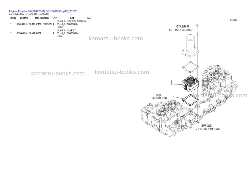 Komatsu SAA6D107E-1N S/N 26689866-up Parts catalog cover Page 7