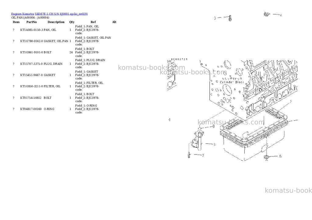 Komatsu s4d87e-1-ch s/n 8j0001-up Parts catalog cover Komatsu s4d87e-1-ch s/n 8j0001-up Parts catalog cover