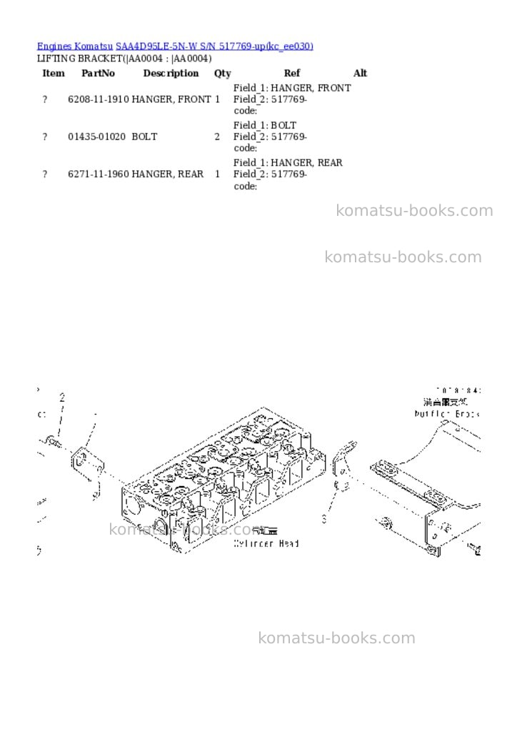 Komatsu saa4d95le-5n-w s/n 517769-up Parts catalog cover Komatsu saa4d95le-5n-w s/n 517769-up Parts catalog cover