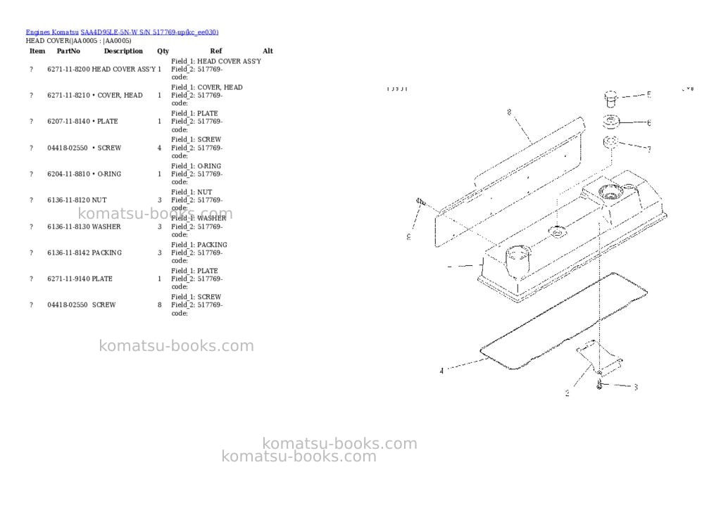 Komatsu saa4d95le-5n-w s/n 517769-up Parts catalog cover Page 2 Komatsu saa4d95le-5n-w s/n 517769-up Parts catalog cover Page 2