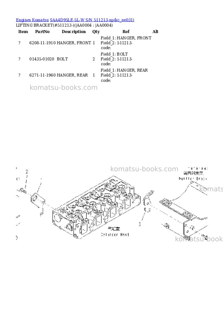 Komatsu saa4d95le-5l-w s/n 511213-up Parts catalog cover