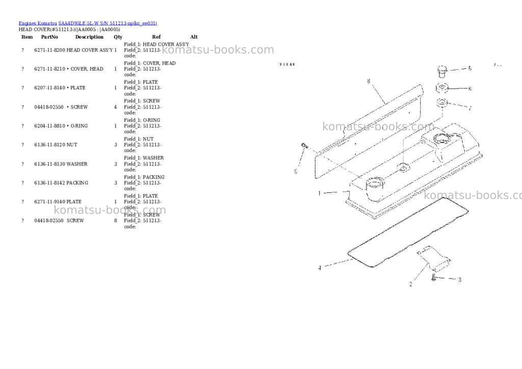 Komatsu saa4d95le-5l-w s/n 511213-up Parts catalog cover Page 2