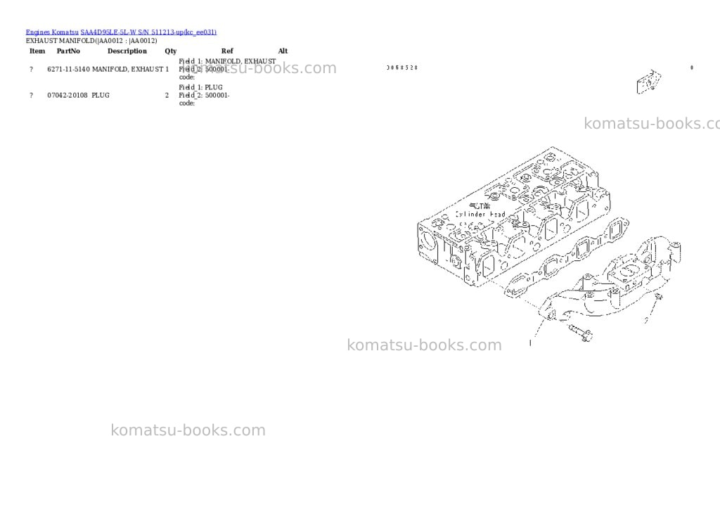Komatsu saa4d95le-5l-w s/n 511213-up Parts catalog cover Page 9