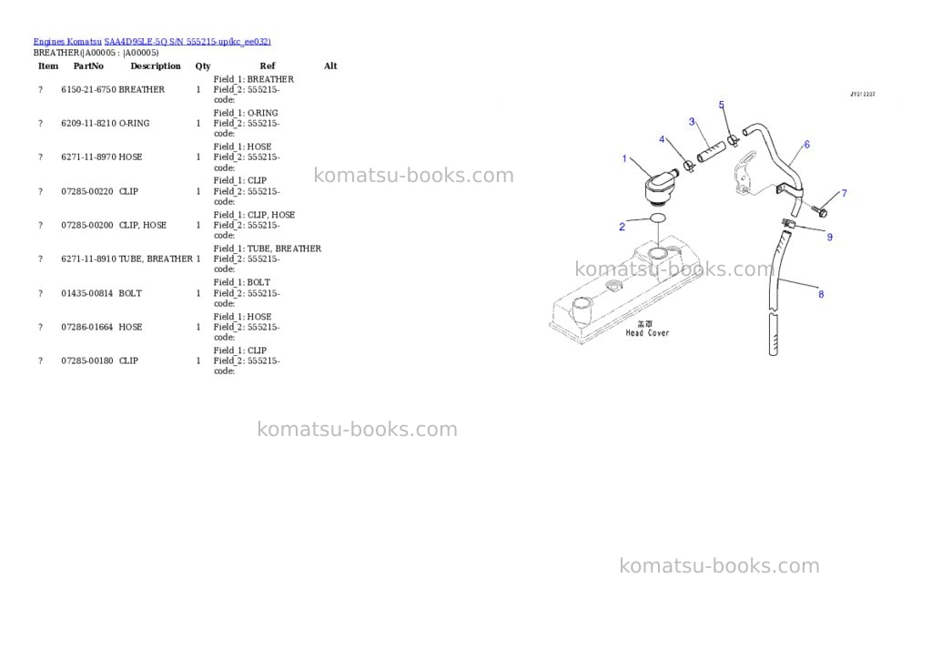 Komatsu saa4d95le-5q s/n 555215-up Parts catalog cover Page 2