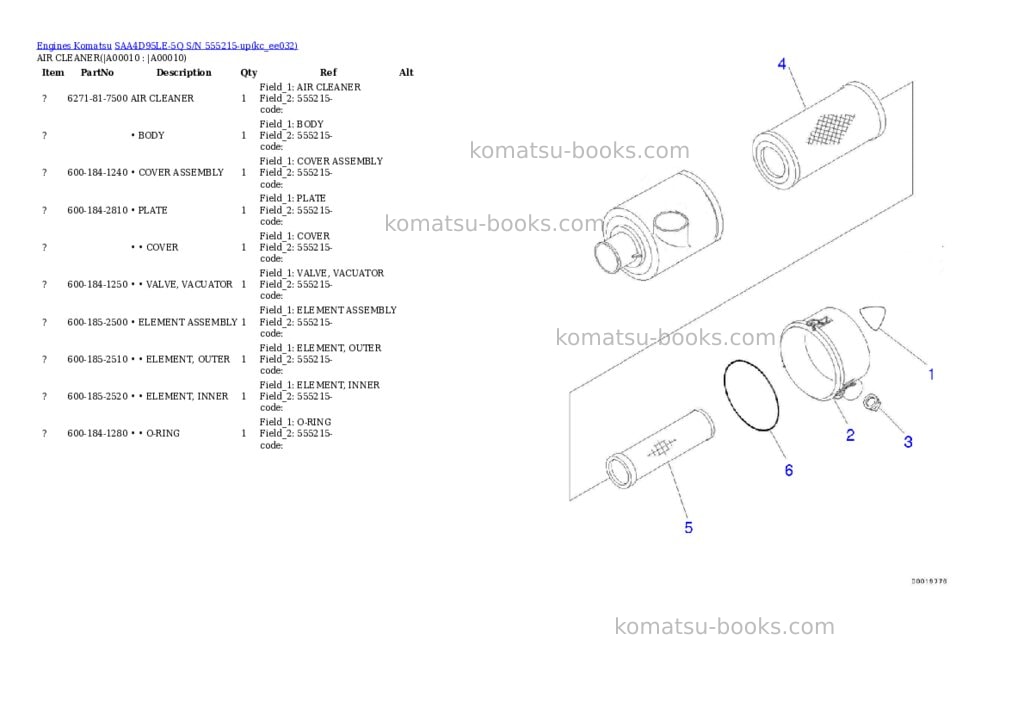 Komatsu saa4d95le-5q s/n 555215-up Parts catalog cover Page 7