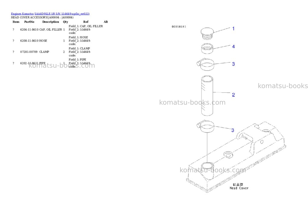Komatsu saa4d95le-5r s/n 554649-up Parts catalog cover