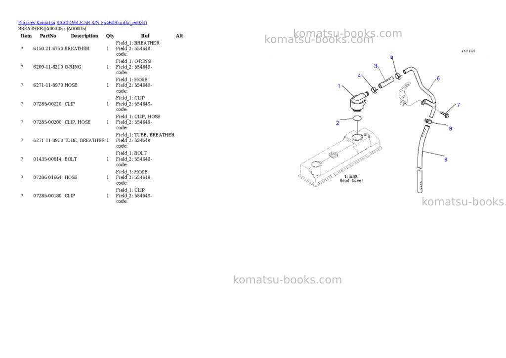 Komatsu saa4d95le-5r s/n 554649-up Parts catalog cover Page 2