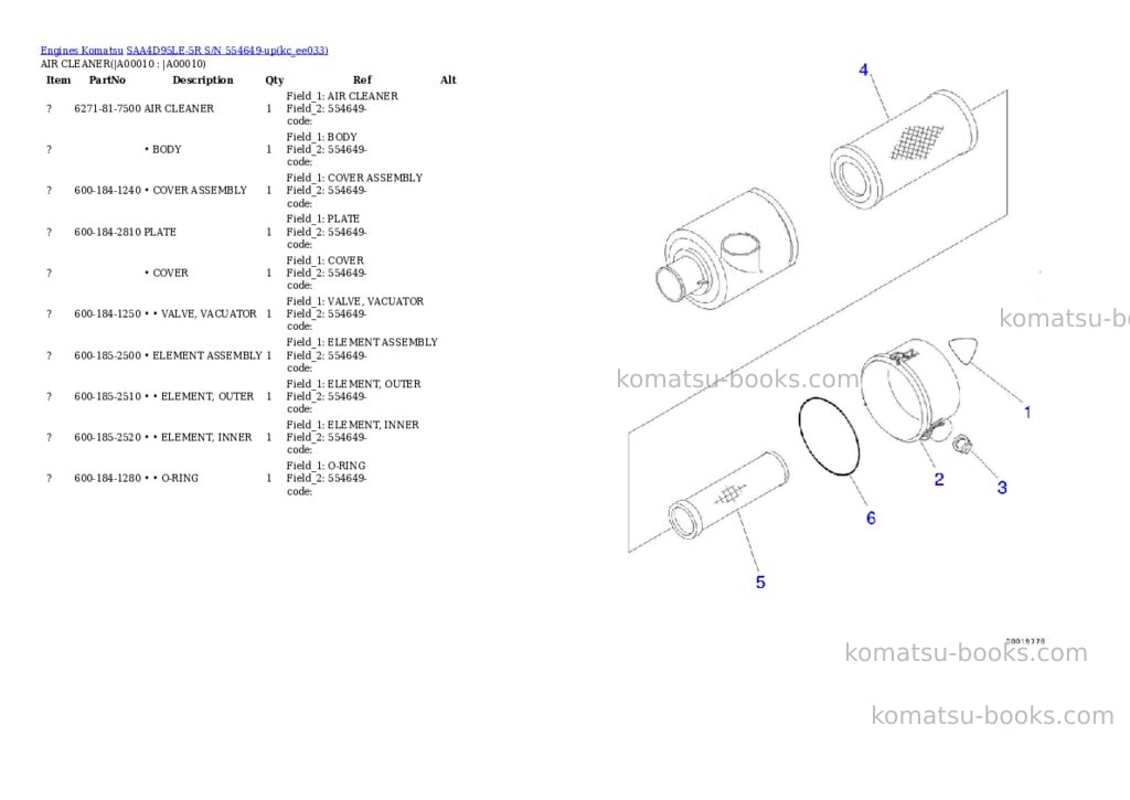 Komatsu saa4d95le-5r s/n 554649-up Parts catalog cover Page 7