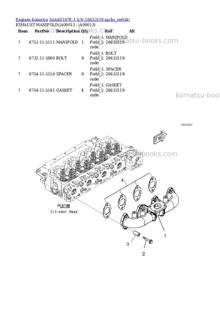 Komatsu saa4d107e-1 s/n 26633119-up Parts catalog cover Page 10