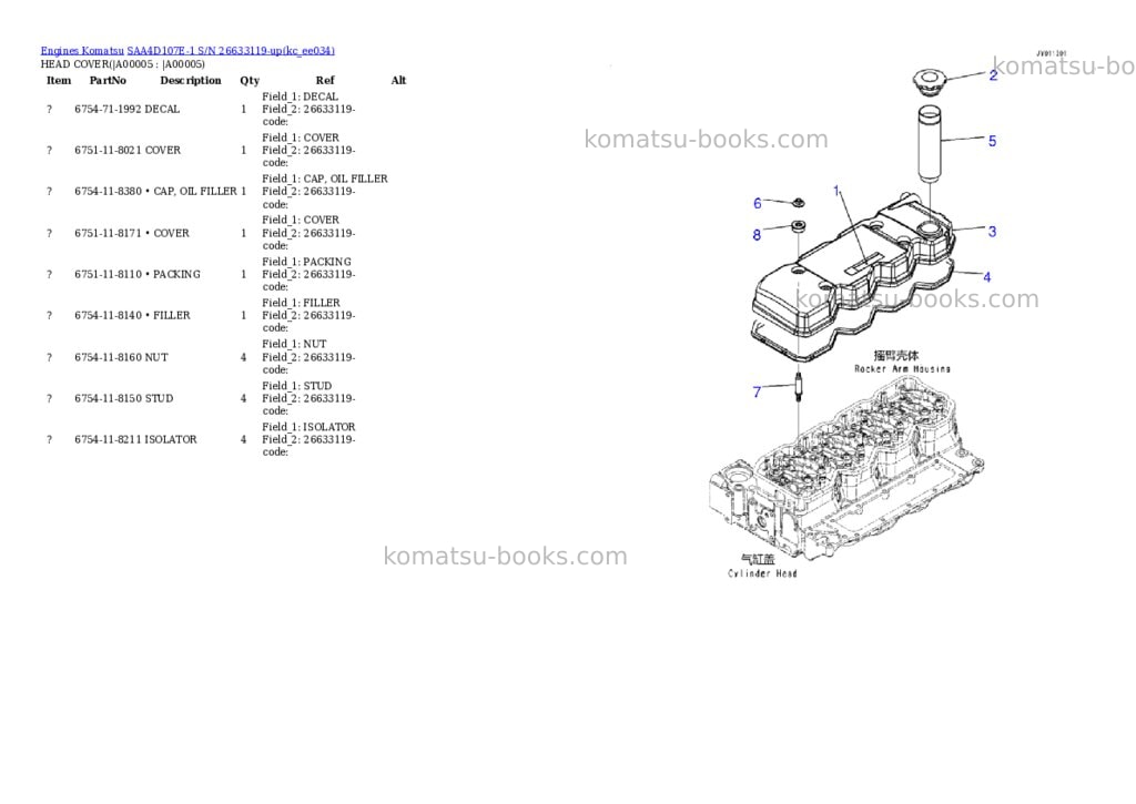 Komatsu saa4d107e-1 s/n 26633119-up Parts catalog cover Page 2